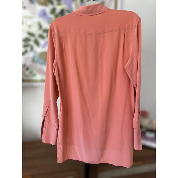 New REISS Eden Matte 100% Silk Tunic Button Down Shirt in Coral Pink Size 4 - Picture 6 of 11
